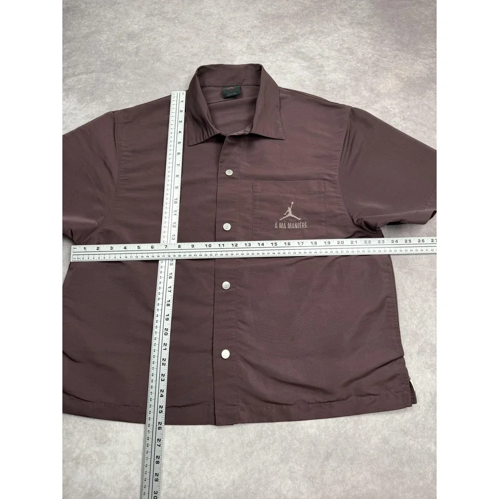 Jordan x A Ma Maniére Shirt Mens Large Maroon Snap Front Short Sleeve DV7460-263
